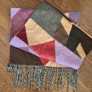 Faux Cashmere Scarf Wrap Geometric Purple Pink Gray Maroon Jewel Tones NEW